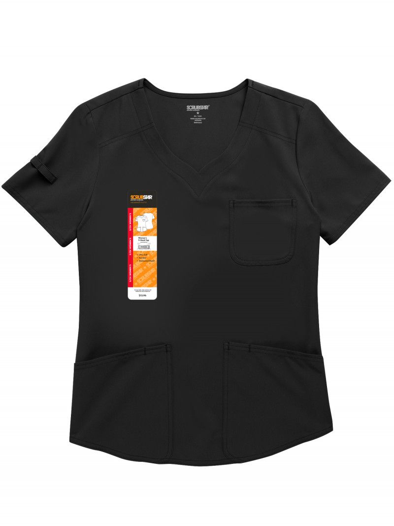 Blusa de Uniforme com Decote V- Marca Scrubstar- Cor Black (Small)